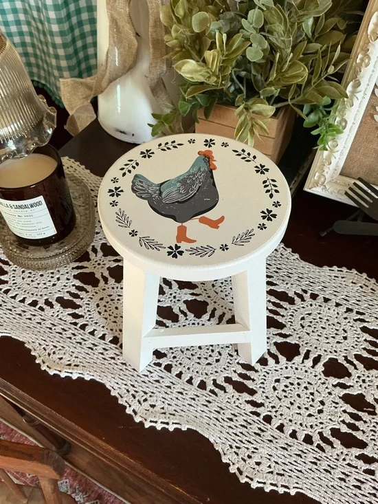SOLD ❌Hand-Painted Farmhouse Chicken Mini Stool/Riser. Read - Picture 11 of 12